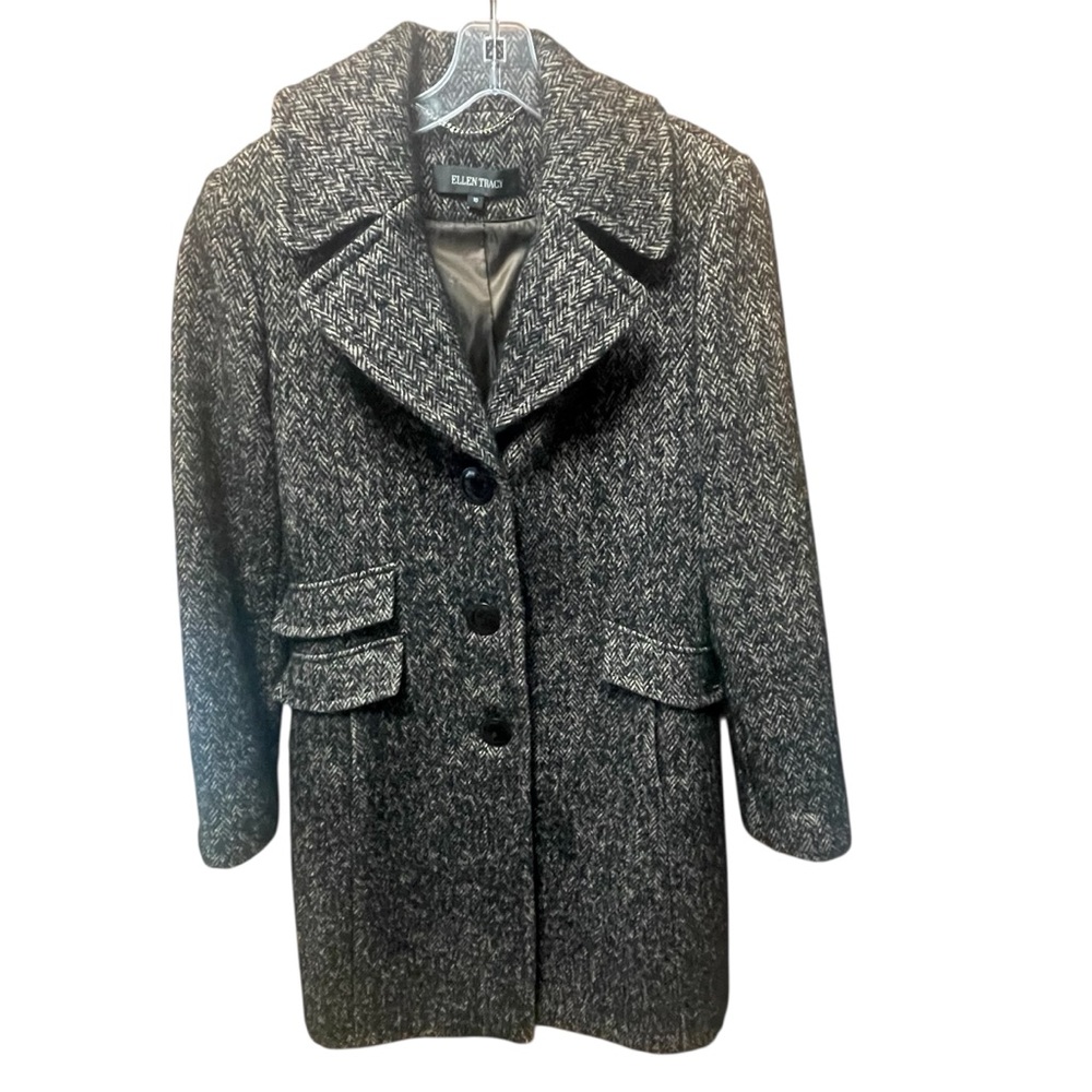 Ellen Tracey Wool Blend Winter Coat Size 10 Black/brown-tan
